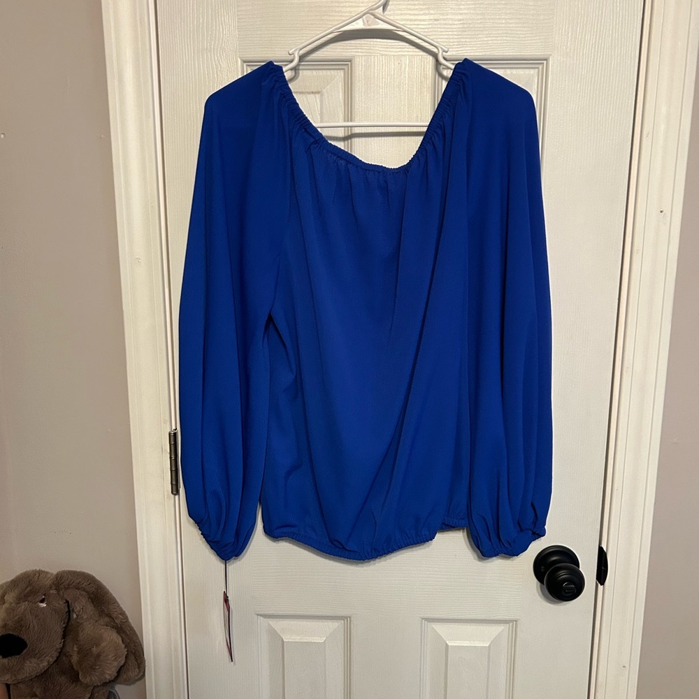 Royal blue off shoulder blouse